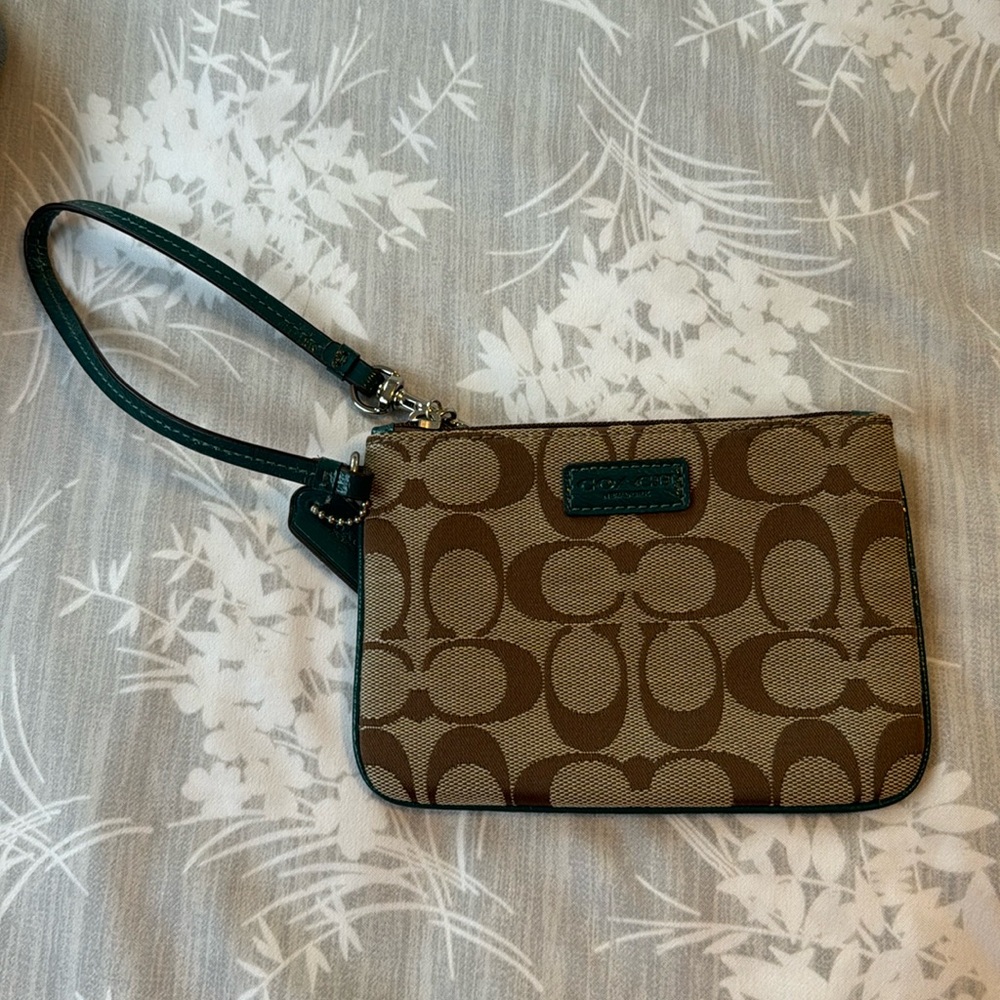 Coach Wristlet- small brown and green